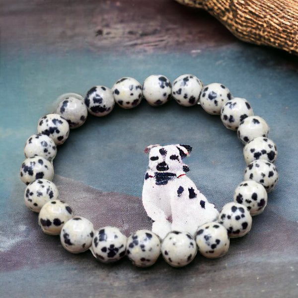 Yellow Dalmatian jasper beaded bracelet with Tibetan bead pendant, Boho  healing anxiety relief protection balancing stretchy bracelet · NY6 Design  | Wholesale Beads online, Jewelry Making Supplies in Dallas suburb