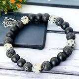 Jasper - Dalmatian Jasper + Black Onyx + Lava Stone Custom Size Round Stretch (8mm) Natural Gemstone Crystal Energy Bead Bracelet
