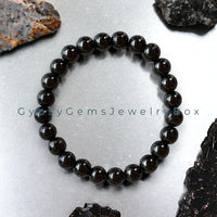 Shungite Genuine Round Smooth Stretch (8mm) Natural Gemstone Crystal Energy Bead Bracelet