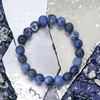 Sodalite Custom Size (Dark Blue or Blue & White) Frost Matte Rustic Round Stretch (10mm Grande) Natural Gemstone Crystal Energy Bead Bracelet