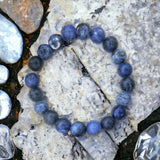 Sodalite Custom Size (Dark Blue or Blue & White) Frost Matte Rustic Round Stretch (10mm Grande) Natural Gemstone Crystal Energy Bead Bracelet