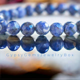 Sodalite Custom Size Faceted Round Stretch (8mm) Natural Gemstone Crystal Energy Bead Bracelet
