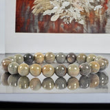 Jasper - Silver Leaf Custom Size Round Smooth Stretch (8mm) Natural Gemstone Crystal Energy Bead Bracelet