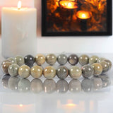 Jasper - Silver Leaf Custom Size Round Smooth Stretch (8mm) Natural Gemstone Crystal Energy Bead Bracelet