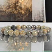 Jasper - Silver Leaf Custom Size Round Smooth Stretch (8mm) Natural Gemstone Crystal Energy Bead Bracelet