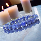 Lapis Lazuli Diamond Cut Faceted Custom Size Round Stretch (8mm) Natural Gemstone Crystal Energy Bead Bracelet