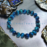 Tiger’s Eye - Teal Blue Custom Size Round Smooth Stretch (8mm) Natural Gemstone Crystal Energy Bead Bracelet