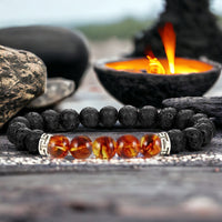 Lava Stone & Amber Aromatherapy Custom Size Round Stretch (8mm) Natural Gemstone Crystal Energy Bead Bracelet