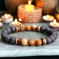 Lava Stone•Black Lava Rock & Picture Jasper Aromatherapy Custom Size Round Stretch (8mm) Natural Gemstone Crystal Energy Bead Bracelet