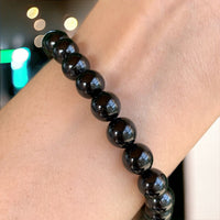 Tourmaline - Black Custom Size Round Smooth Stretch (8mm) Natural Gemstone Crystal Energy Bead Bracelet