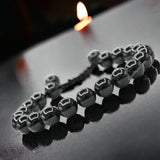 Obsidian - Black Obsidian Braided Macrame Adjustable Sliding Knot Round Smooth (8mm) Natural Gemstone Crystal Energy Bead Bracelet