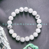 Howlite White Custom Size Round Smooth Stretch (8mm) Natural Gemstone Crystal Energy Bead Bracelet