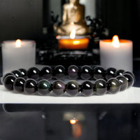 Obsidian - Rainbow Obsidian Round Smooth Stretch (8mm) Natural Gemstone Crystal Energy Bead Bracelet