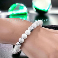 Howlite White Braided Macrame Adjustable Sliding Knot Round Smooth (8mm) Natural Gemstone Crystal Energy Bead Bracelet