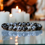 Obsidian - Snowflake Obsidian Custom Size Round Smooth Stretch (8mm) Natural Gemstone Crystal Energy Bead Bracelet