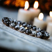 Obsidian - Snowflake Obsidian Custom Size Round Smooth Stretch (8mm) Natural Gemstone Crystal Energy Bead Bracelet