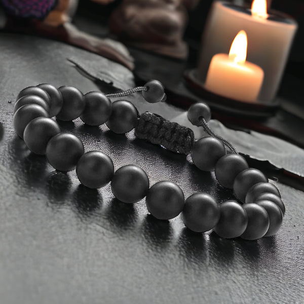 Onyx - Black Onyx Braided Macrame Adjustable Sliding Knot Round Matte (8mm) Natural Gemstone Crystal Energy Bead Bracelet