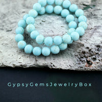 Turquoise - Blue Custom Size Frost Matte Rustic Round Stretch (8mm) Natural Gemstone Crystal Energy Bead Bracelet