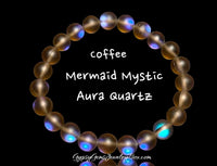 Mermaid Mystic Aura Quartz Crystal Coffee Matte Rustic Frost Gemstone Energy Bead Bracelet