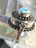 Larimar Gemstone .925 Sterling Silver Locket Ring (Size 8)