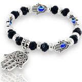 Evil Eye Hamsa Hand Charm Black Crystal Bead Energy Bracelet