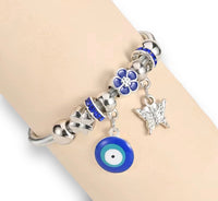 Evil Eye Pandora Style Charm Silver Crystal Bead Bangle Bracelet