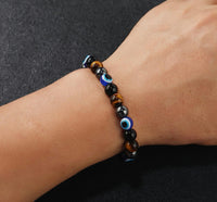 Tiger Eye-Evil Eyes-Obsidian-Hematite Natural Stone Bead Energy Bracelet