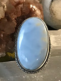 Opal Blue Owyhee Gemstone .925 Sterling Silver Oval Statement Ring (Size: 7.5)