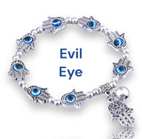 Evil Eye Silver Hamsa Hand Charm Bead Energy Bracelet
