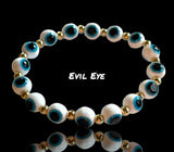 Evil Eye Stretch White Gold Bead Energy Bracelet
