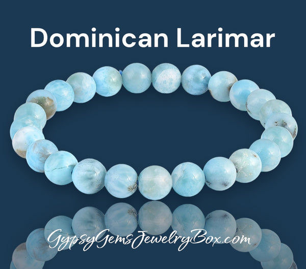 Larimar Natural Dominican Caribbean Gemstone Energy Bead Bracelet