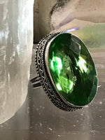 Peridot Natural Genuine Faceted Gemstone .925 Sterling Silver Oval Statement Ring (Size: 7.5)