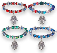 Evil Eye Hamsa Hand Charm Red Crystal Bead Energy Bracelet