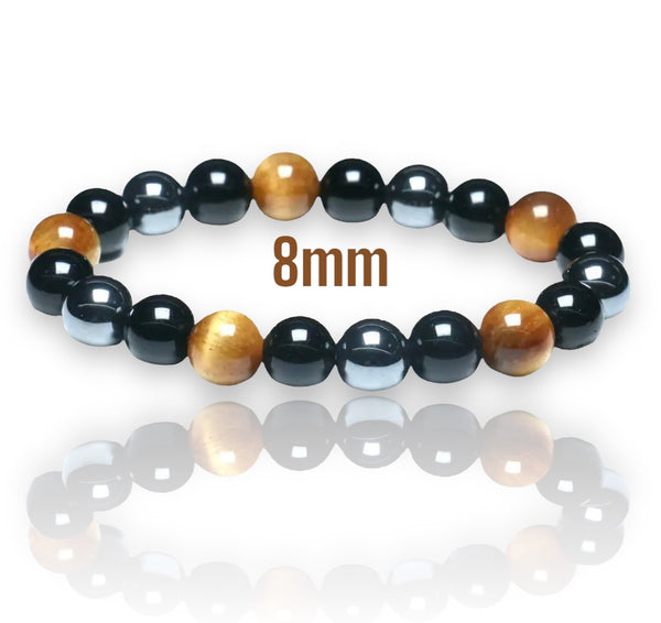 Tiger Eye Golden Sun - Onyx - Hematite Triple Protection Energy Bracelets (8mm and 10mm beads)