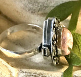 Rhodochrosite Gemstone .925 Sterling Silver Locket Ring (Size 8.5)