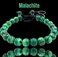 Malachite Braided Macrame Adjustable Sliding Knot Round Smooth (8mm) Natural Gemstone Crystal Energy Bead Bracelet