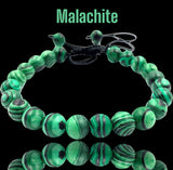 Malachite Braided Macrame Adjustable Sliding Knot Round Smooth (8mm) Natural Gemstone Crystal Energy Bead Bracelet