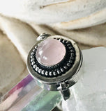 Rose Quartz Gemstone .925 Sterling Silver Locket Ring (Size 8)