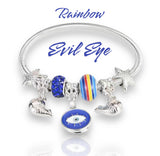 Evil Eye Pandora Style Charm Silver Crystal Rainbow Bead Bangle Bracelet