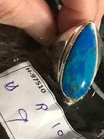 Turquoise Copper Natural Gemstone .925 Sterling Silver Point Ring (Size 9)