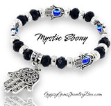 Evil Eye Hamsa Hand Charm Black Crystal Bead Energy Bracelet