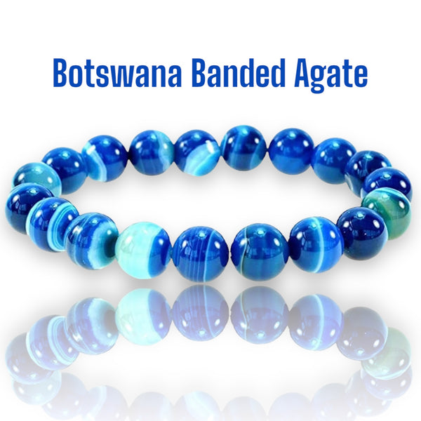 Agate Blue Banded Botswana Energy Bead Bracelet "Purple Passion""