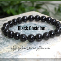 Obsidian Black Gemstone Energy Bead Bracelet