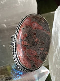 Jasper Leopard Skin Gemstone .925 Sterling Silver Oval Statement Ring (Size 9)