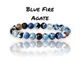 Agate - Fire Agate Blue Black Custom Size Round Smooth Stretch (8mm) Natural Gemstone Crystal Energy Bead Bracelet