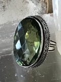 Peridot Natural Faceted Gemstone .925 Sterling Silver Oval Statement Ring (Size: 8)
