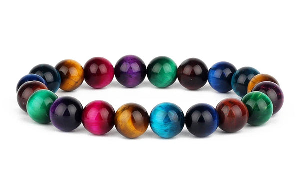 TIGER EYE Multi Color RAINBOW Gemstone Energy Bead Bracelet
