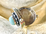 Larimar Gemstone .925 Sterling Silver Locket Ring (Size 8.25)