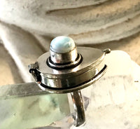 Larimar Natural Gemstone .925 Sterling Silver Locket Ring (Size 7)