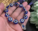 Evil Eye Hamsa Hand Silver Charm Dangle Bead Energy Bracelet